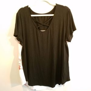 Dreagal Tops - Womens criss cross neckline t-shirt (floral) XXL Dreagal Tops - Womens criss cross neckline t-shirt (floral) XXL